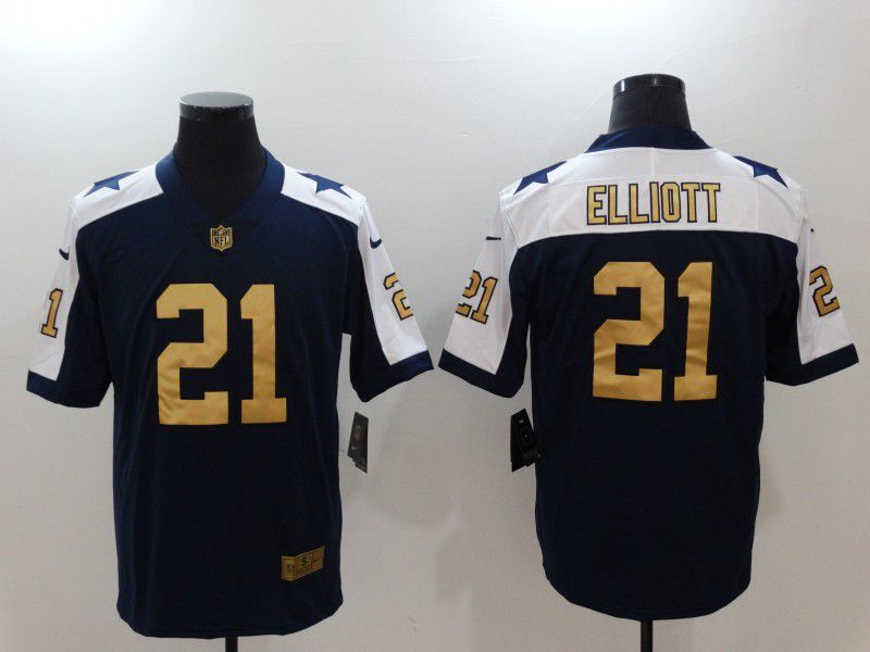 Men Dallas Cowboys #21 Ezekiel Elliott Blue Gold Letter Nike Vapor Untouchable Limited NFL Jerseys